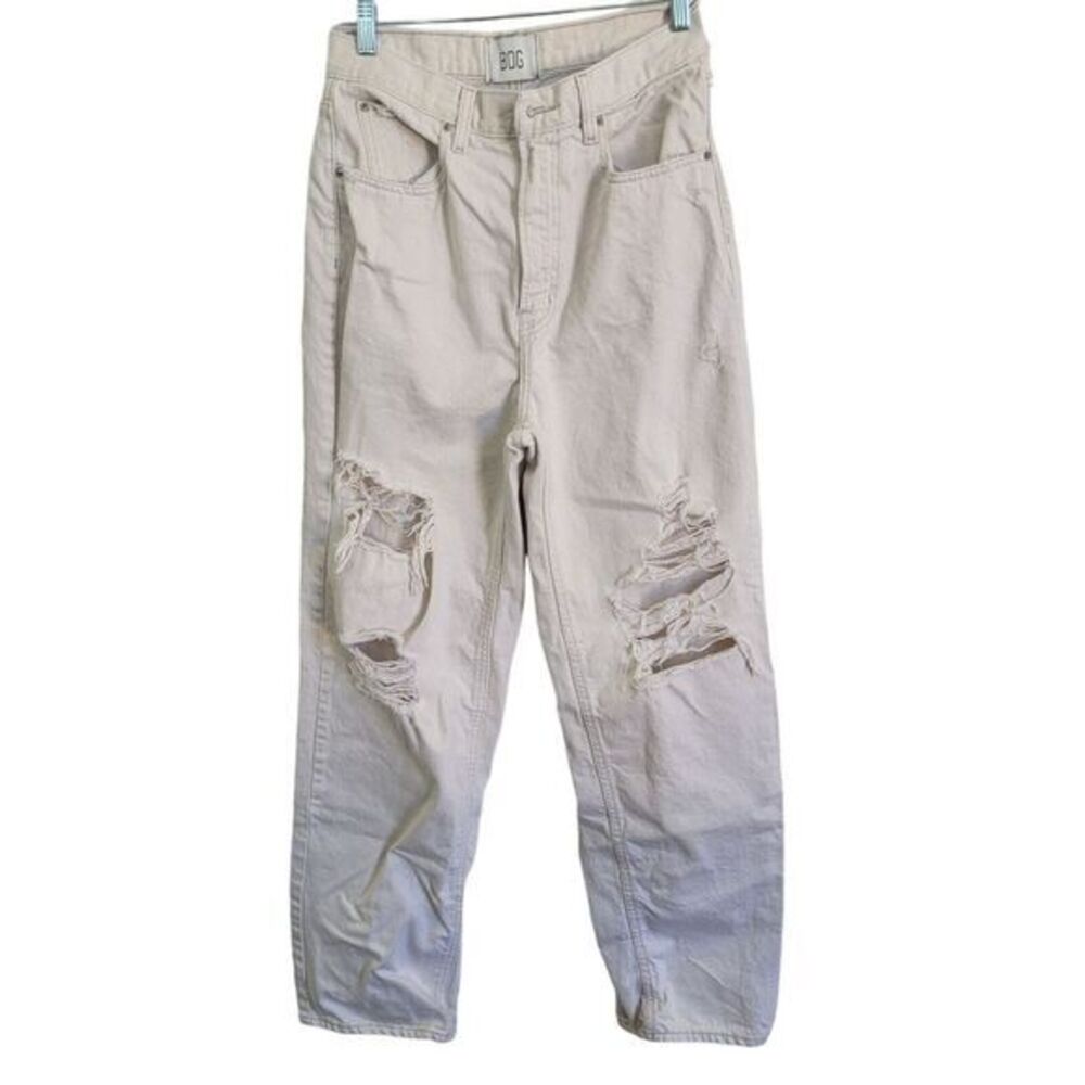 BDG Urban Outfitters High Rise Baggy Cream Skate Ripped Jean Denim‎ Pant Sz 29